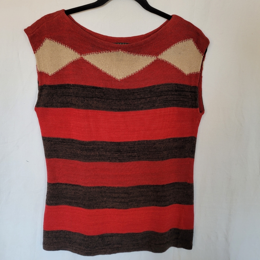 Lauren Ralph Lauren Linen Cotton Knit Tank Size L Red Southwest Native American